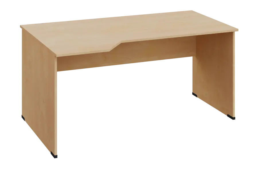 EZL 18 - 164 stůl kancelářský, rohový, levý, dřevěná podnož, deska 18 mm, široký 1600 mm, bříza světlá